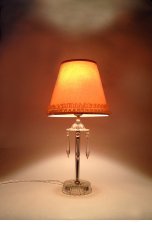 画像1: 1940's "GLASS" Table Lamp w/Cut Glass Hanging Prisms (1)