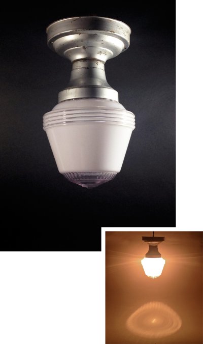 画像1: 1950's "Art-Deco" Milk Glass Ceiling Lamp