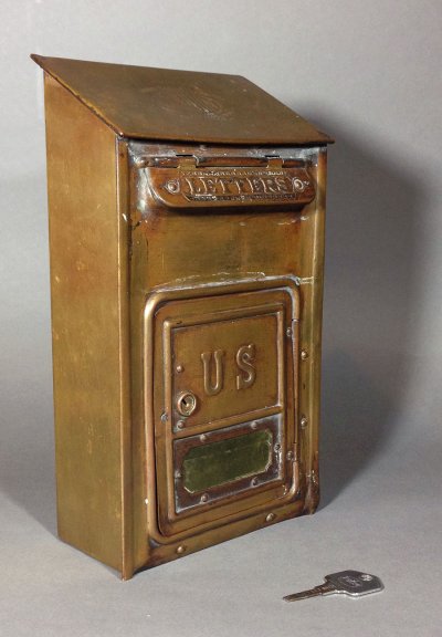 画像1: 1920-30's "CORBIN LOCK CO." Brass Wall Mount Mail Box