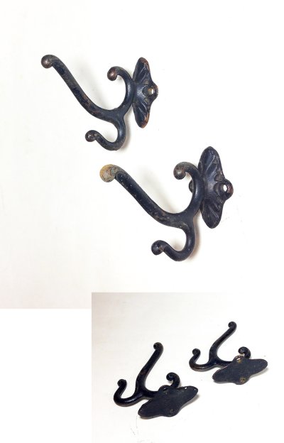 画像1: Around-1900's Cast Iron "Hat＆Jacket" Hooks【2本set】 