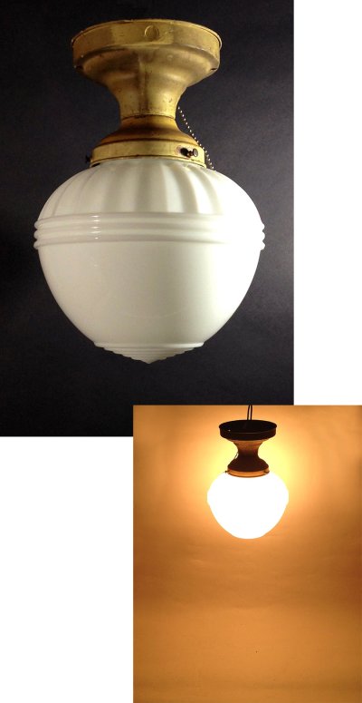 画像1:  1920-30's "Milk Glass" School House Ceiling Light 