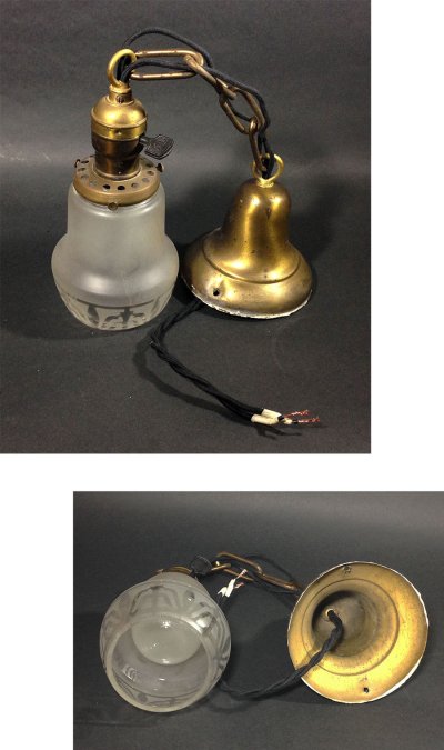 画像2: 1920-30's "Etched Shade" Chain Pendant Lamp