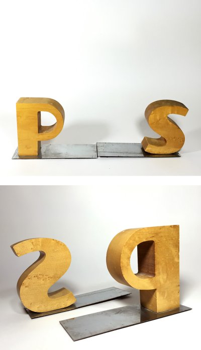 画像1: 1940's "P.S." Wooden Bookends