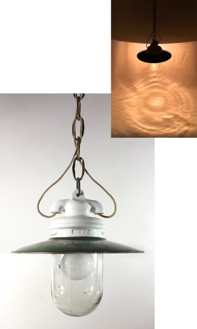 画像1: 1930's German Deco Pendant Light【Green】