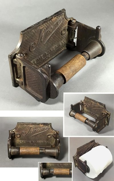 画像1: 1890-1910's  "JEROME CO. N.Y." Cast Iron＆Wood Toilet Paper Holder