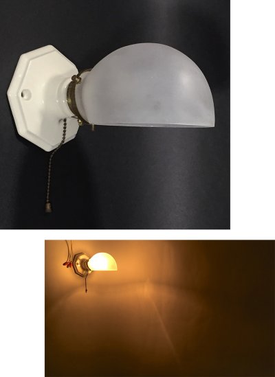 画像1: 1930's Art Deco "Porcelain＆Frosted Glass" Bathroom Lamp