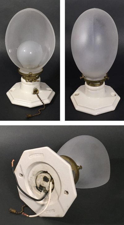 画像2: 1930's Art Deco "Porcelain＆Frosted Glass" Bathroom Lamp