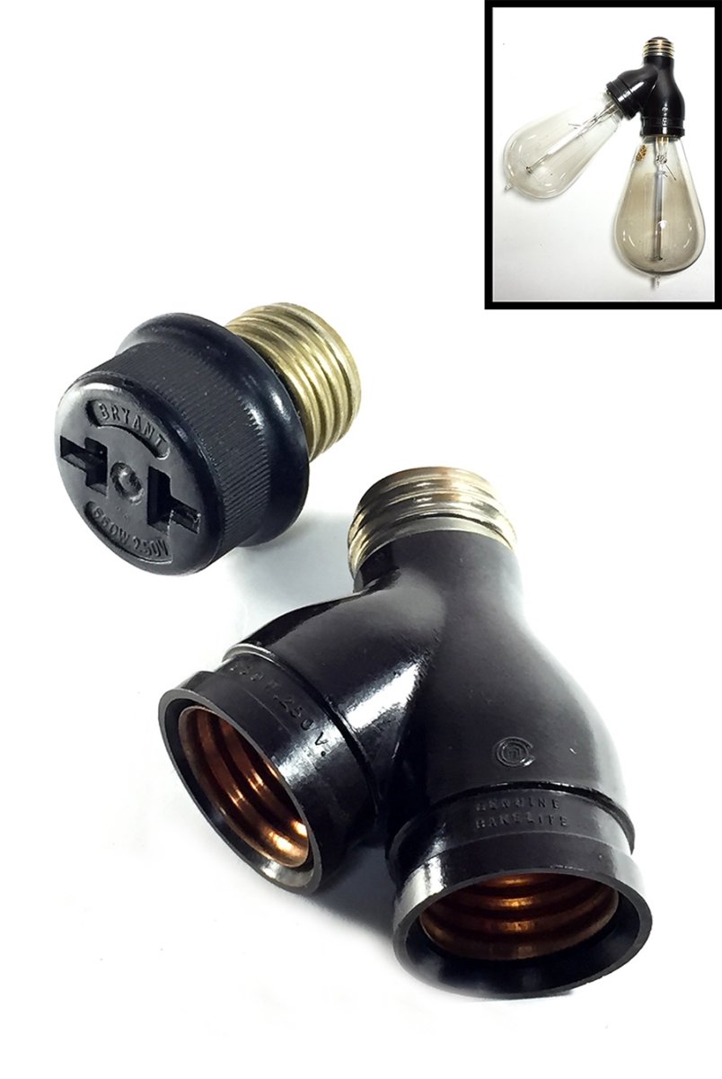 画像1: 1920-30’s 【G.E.M. Co.】Bakelite Socket Splitter + Plug Adapter (1)