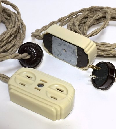 画像1: 1940's【4m】Extension Cord + Bakelite 3-Outlet【＊残り3台＊】