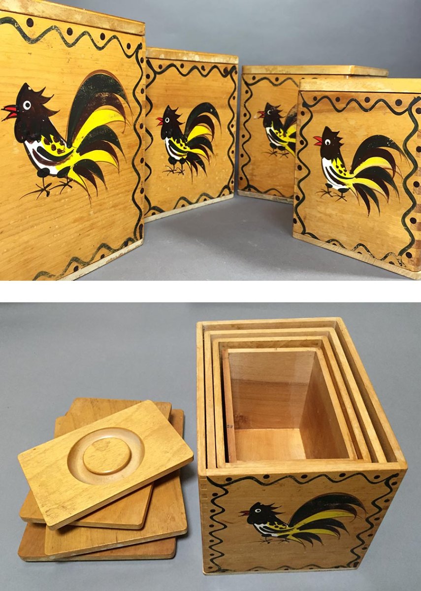 画像6: 1950's "made in Japan" Woodpecker Woodware canister set (6)