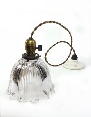 画像1: Early 1900's "HOLOPHANE" Ribbed Glass Pendant Lamp (1)