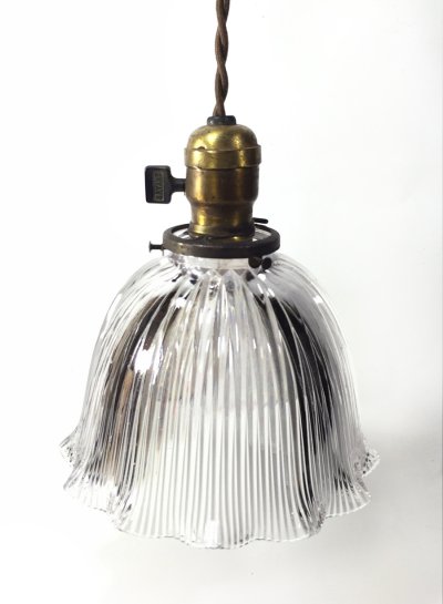 画像1: Early 1900's "HOLOPHANE" Ribbed Glass Pendant Lamp