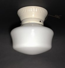 画像2:  1920-30's【Milk Glass＆Prcelain】School House Ceiling Light  (2)