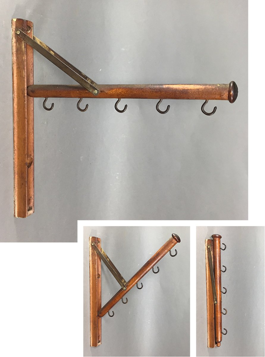画像1: 1920's  "Wood＆Seel" Wall Mount Folding Hanger Rack (1)