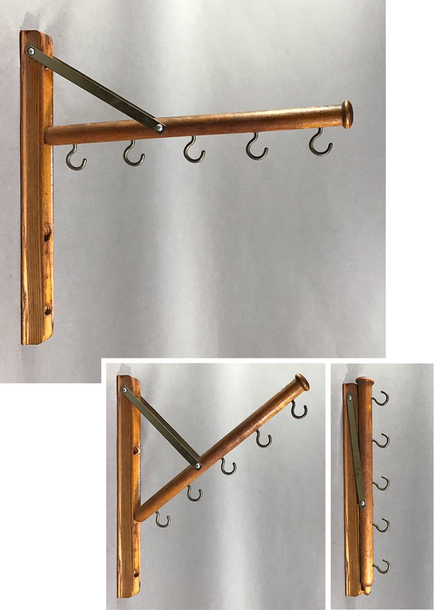 画像1: 1920's  "Wood＆Seel" Wall Mount Folding Hanger Rack (1)
