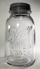 画像1: 1930-60's "Ribbed" Old Glass Mason Jar (1)