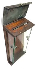 画像3: - Rare - 1910-20's Art-Deco 【Wood & Glass & Metal】 Wall Mount Mail Box with Newspaper Holder (3)