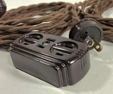 画像2: 1930-40's【4メーター】Extension Cord + Bakelite 3-Outlet -＊残り7台＊- (2)