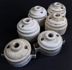 画像1: 1910-20's Porcelain Rosette Lamp parts  【6個セット】 (1)