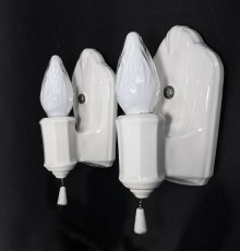 画像1: 1930-40's "PAIR" Art Deco Porcelain Candle Lamp (1)