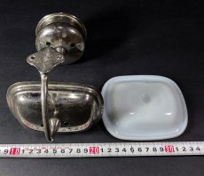 画像5: 1900-20's Cast Brass "Victorian" Nickel Cup and Soap Dish Holder w/ glass insert (5)