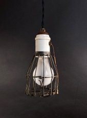 画像1: Early-1930's  Porcelain Pull-Chain Socket  w/ Steel TroubleLight Cage w/ Hook (1)