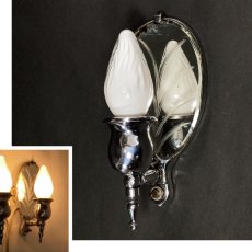 画像1: 1930's Nickel Plated Cast Brass  "Mirror" Candle Lamp【Art Deco】 (1)