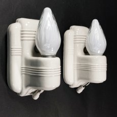 画像1: 1930-40's "PAIR" Art Deco Porcelain Candle Lamp (1)