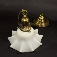 画像1: 1920-30's "Ruffled Milk Glass" Chain Pendant Lamp (1)