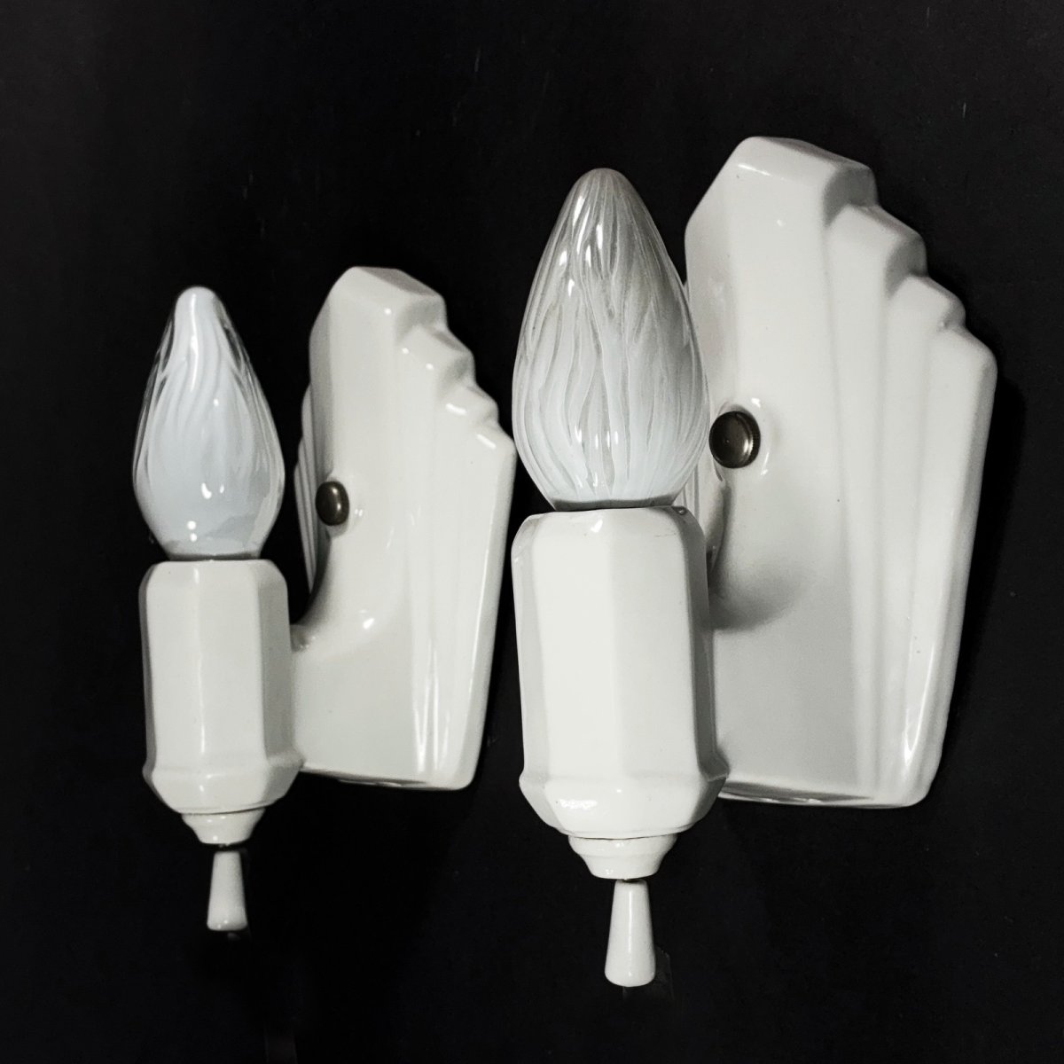画像1: 1930-40's ★PAIR★ Art Deco Porcelain Candle Lamp (1)
