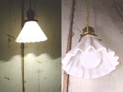 画像2: 1920-1940's "Frilled Milk Glass" Pendant Lamp