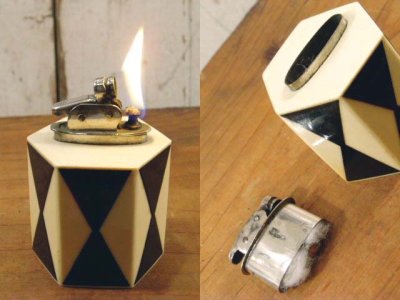 画像2: Old Bakelite Drum-Shape Lighter Harle-quin Design