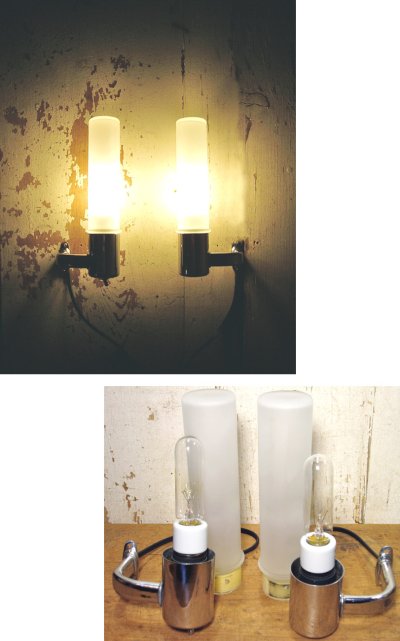 画像1: 1940-50's PAIR "Chrome＆Frosted Glass" Bathroom Lamp