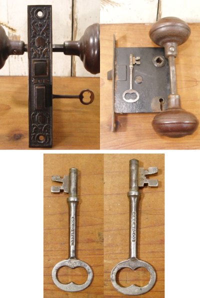 画像2: Antique "STEEL" Doorknob Unit w/ Skeleton Key