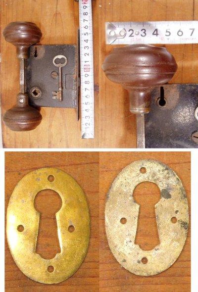 画像3: Antique "STEEL" Doorknob Unit w/ Skeleton Key