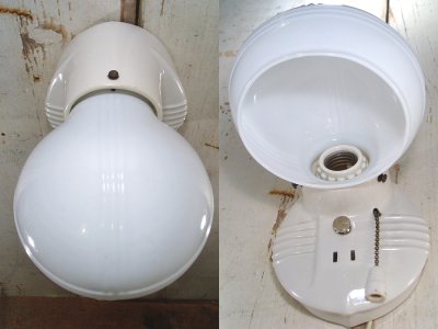 画像2: 1940's DECO "Porcelain＆Milk Glass" Bathroom Lamp