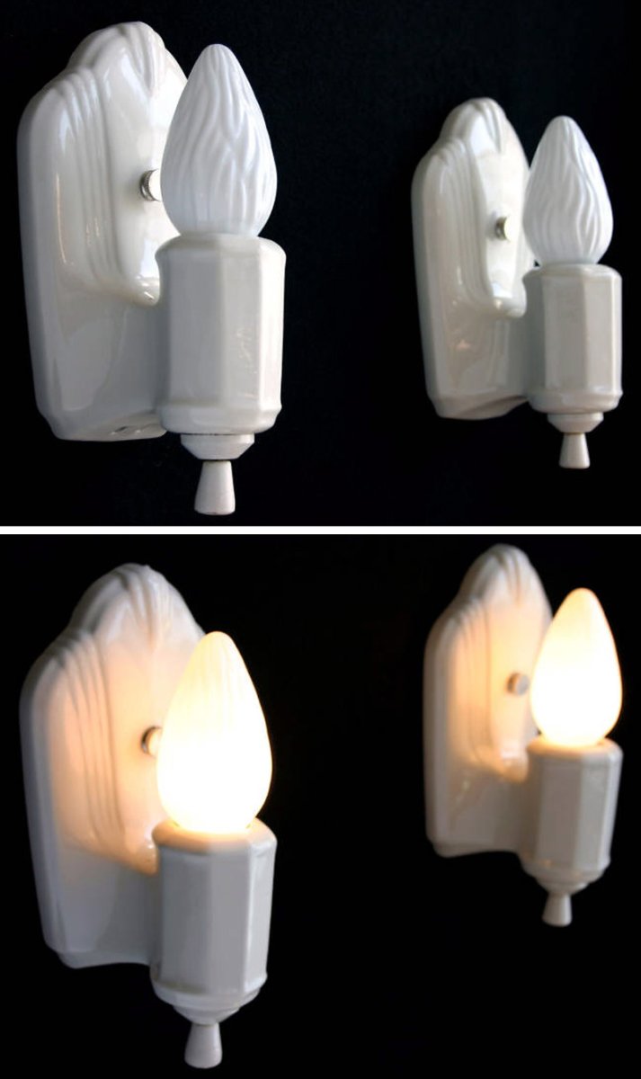 画像1: 1930-40's "PAIR" Porcelain Candle Lamp【Art Deco】 (1)