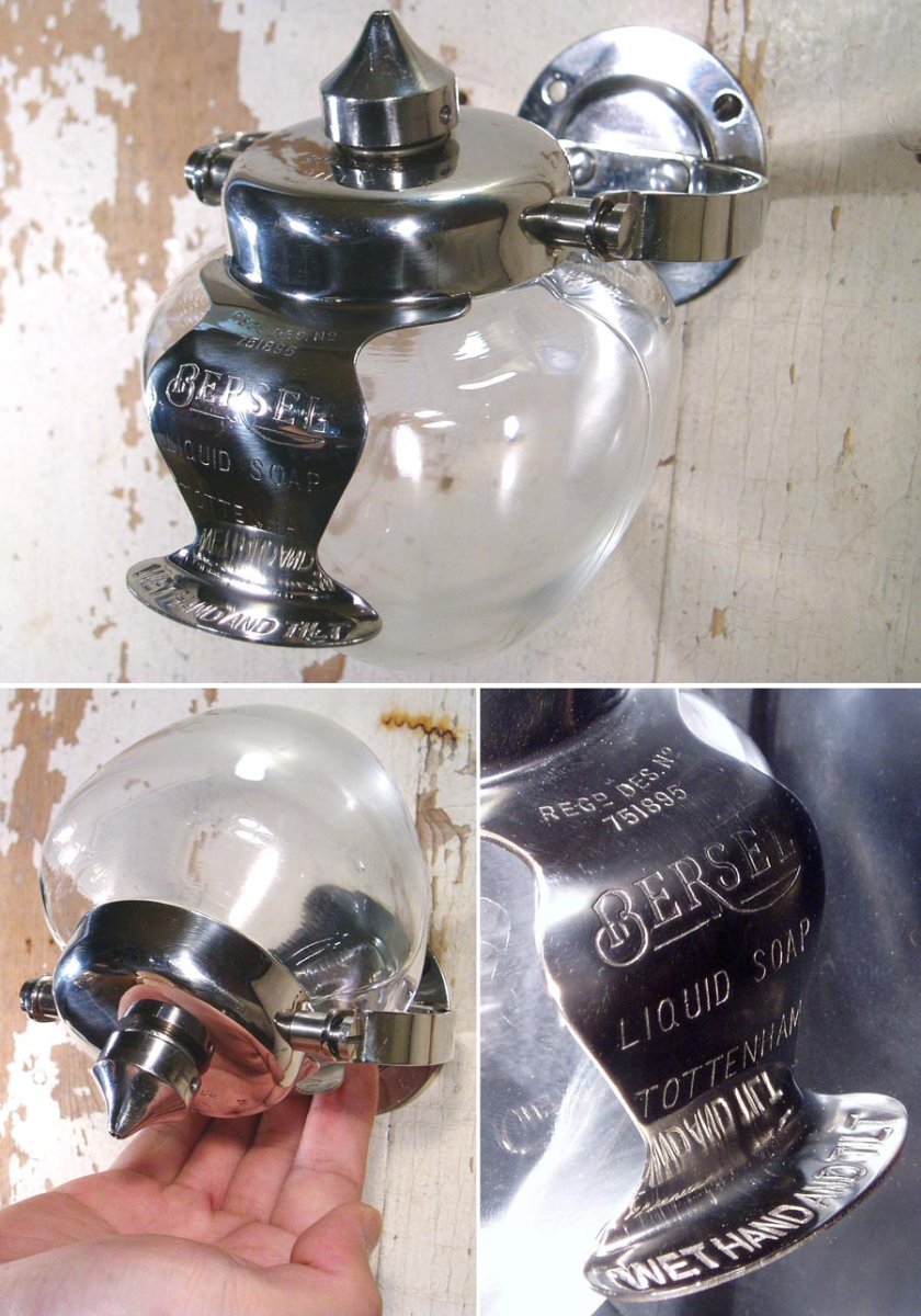 画像1: 1920-30's "Art-Deco" Glass Liquid Soap Dispenser (1)