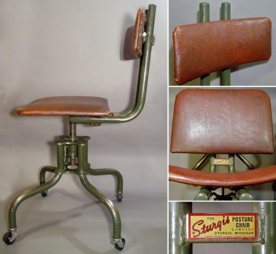 画像1: 1940's "Studded Backrest" Swivel Desk Chair