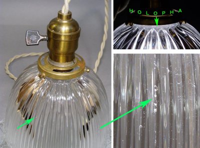 画像1: 1920-30's "HOLOPHANE" Ribbed Glass Pendant Lamp
