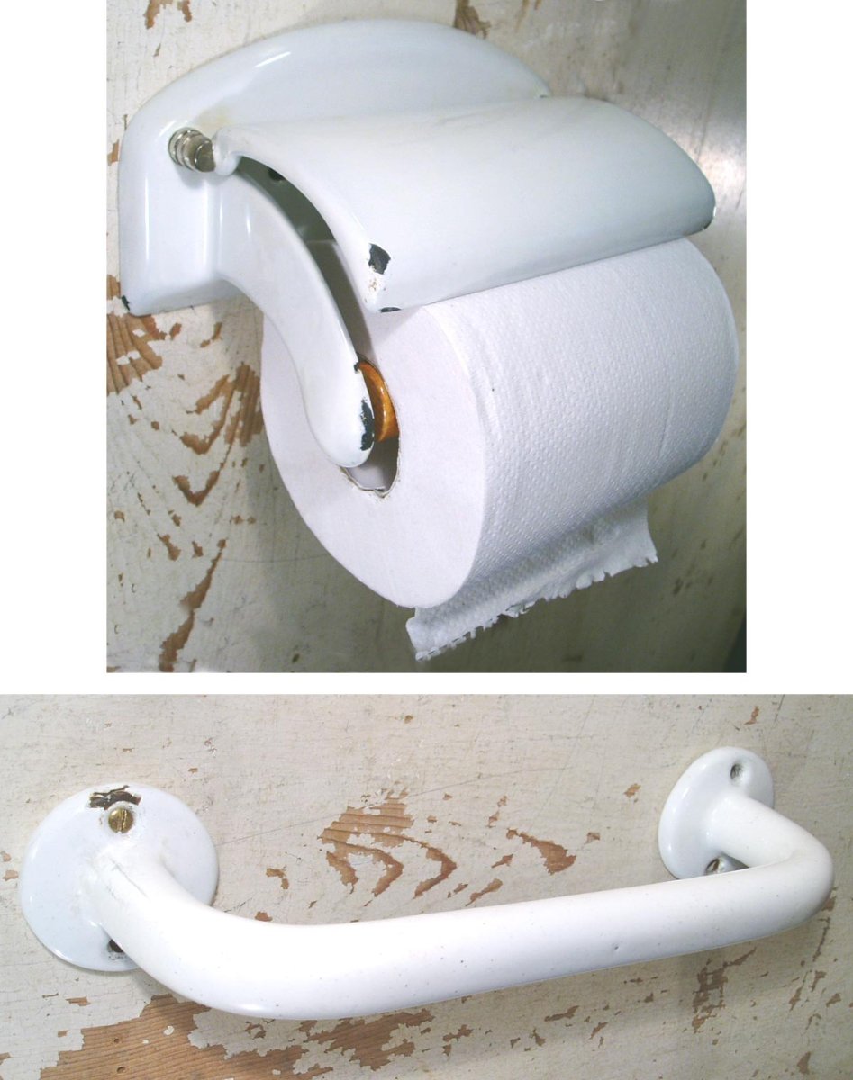 画像1: 1920-30's German-DECO "Cast-Iron" Toilet Paper Holder + Handle (1)