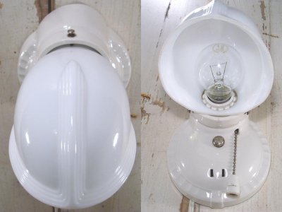 画像1: 1940's DECO "Ceramic＆Milk Glass" Bathroom Lamp