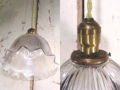 画像2: 1910-20's "Holophane" Ribbed Glass Pendant Lamp