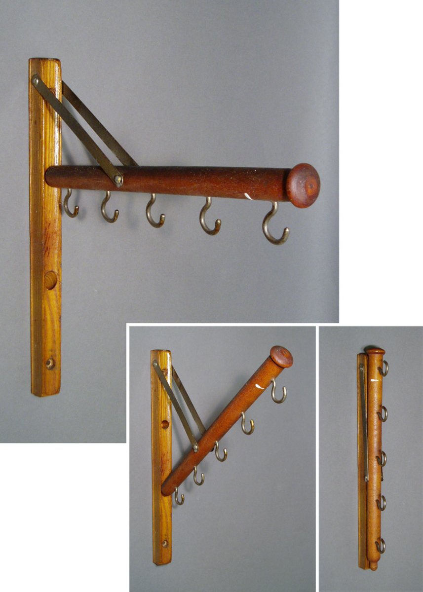 画像1: 1920's  "Wood＆Seel" Wall Mount Folding Hanger Rack (1)