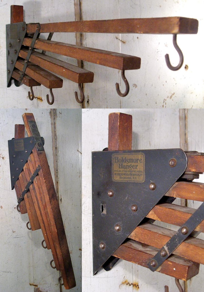 画像1: 1920-30's "Holds more Hanger" Wood＆STEEL Folding Hanger (1)