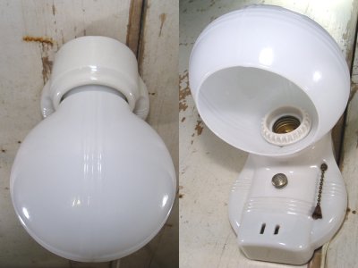 画像2: 1940's DECO "Porcelain＆Milk Glass" Bathroom Lamp