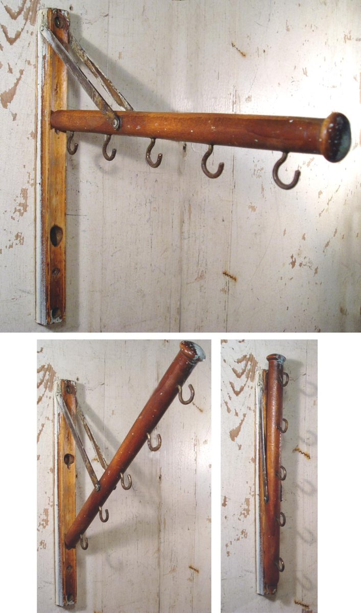 画像1: 1920's  "Wood＆Seel" Wall Mount Folding Hanger Rack (1)