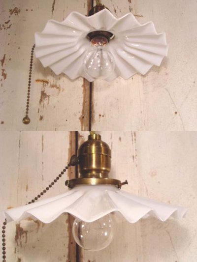 画像2: Antique "Petticoat Milk Glass" Pendant Lamp