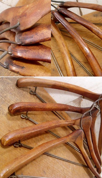 画像1: Early 1900's "Primitive" 4-set Solid Wood Hanger 