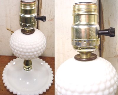 画像2: 50-60's "Blue cloth Shade" Hobnail Table Lamp